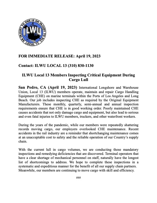 04 19 23 ILWU Local 13 Press Release