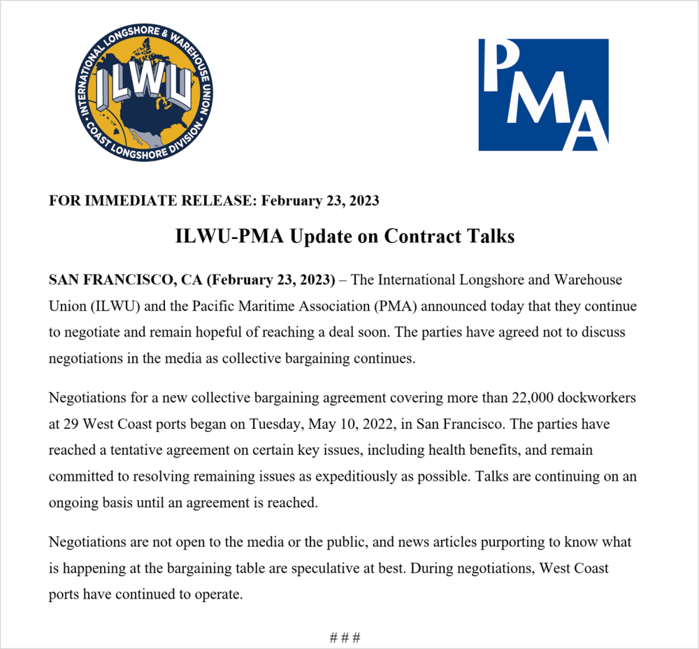 ILWU PMA Negotiations update 2-23