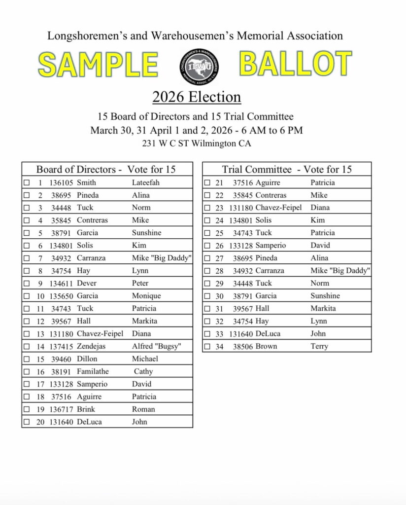 2026 Longshoremen’s Warehousemen’s Memorial Association Election